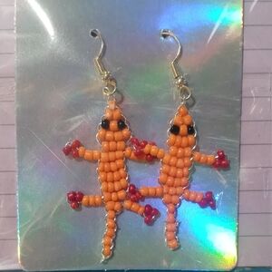 Beaded Lizard Earrings - Orange and Red
